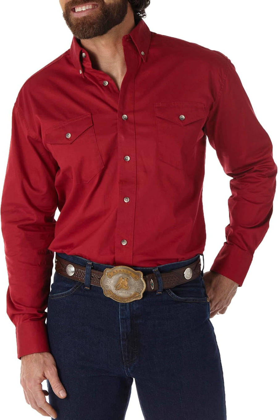 Wrangler Men's Painted Desert Two Pocket Long Sleeve Button Work Shirt - Red