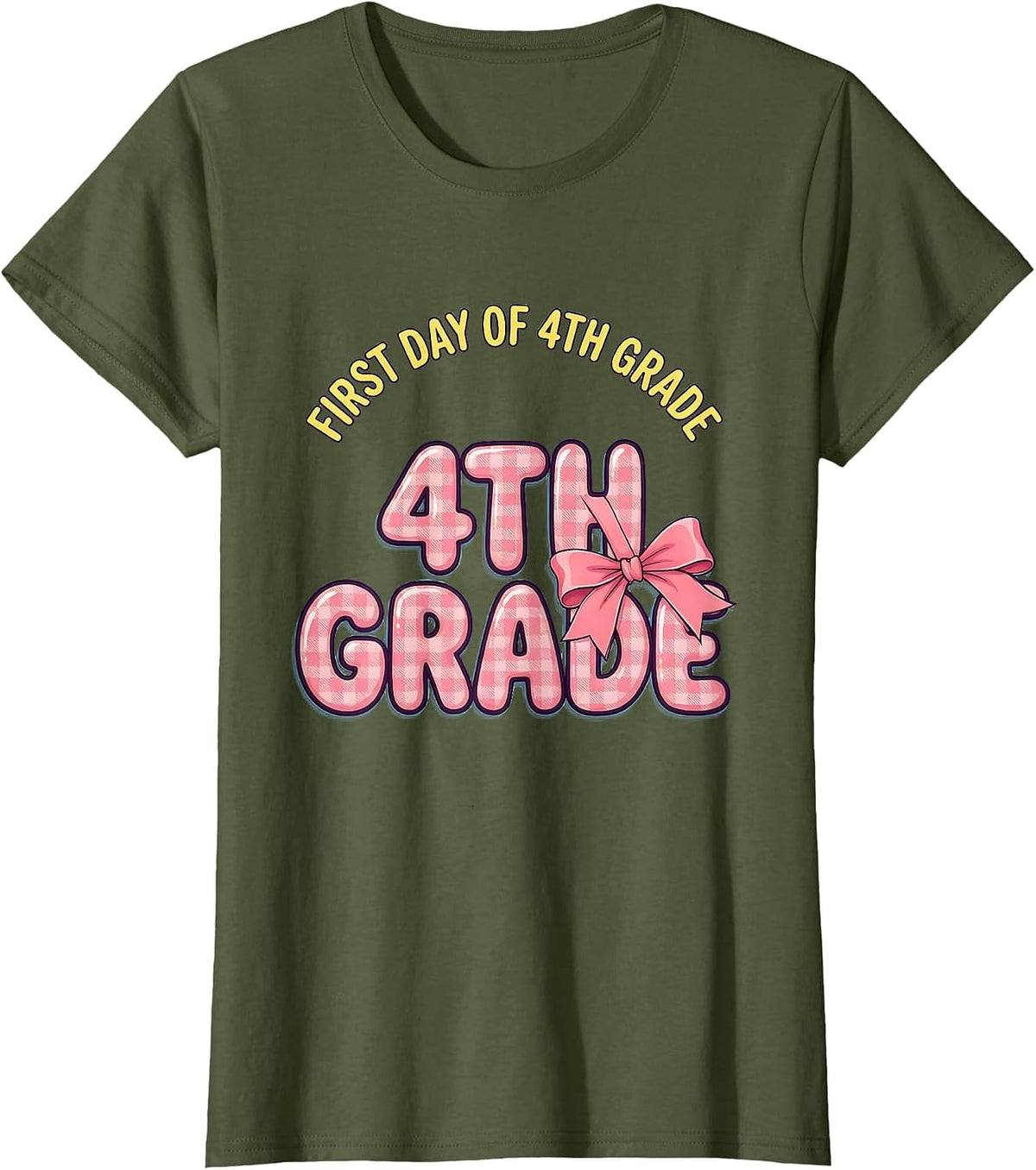 Women's First Day Of 4th Grade Coquette Bow Back To School Teacher T-Shirt - Olive Green