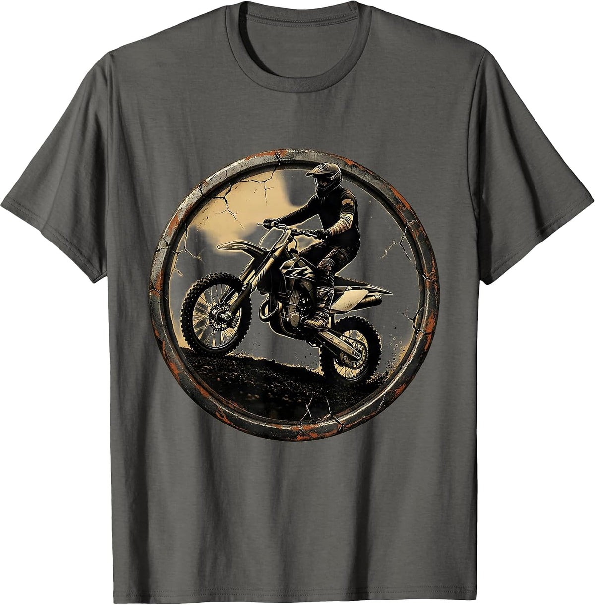 Dirt Bike Rider Distressed Motocross Crash Humor T-Shirt - Asphalt Grey