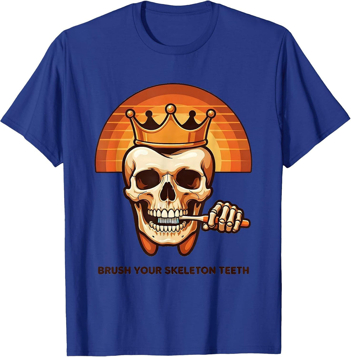 Brush Your Skeleton Teeth Retro 70s Dental Hygienist T-Shirt - Royal Blue