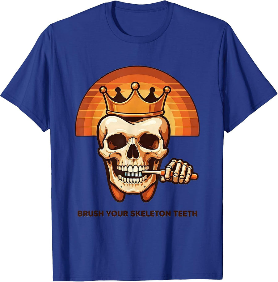 Brush Your Skeleton Teeth Retro 70s Dental Hygienist T-Shirt - Royal Blue