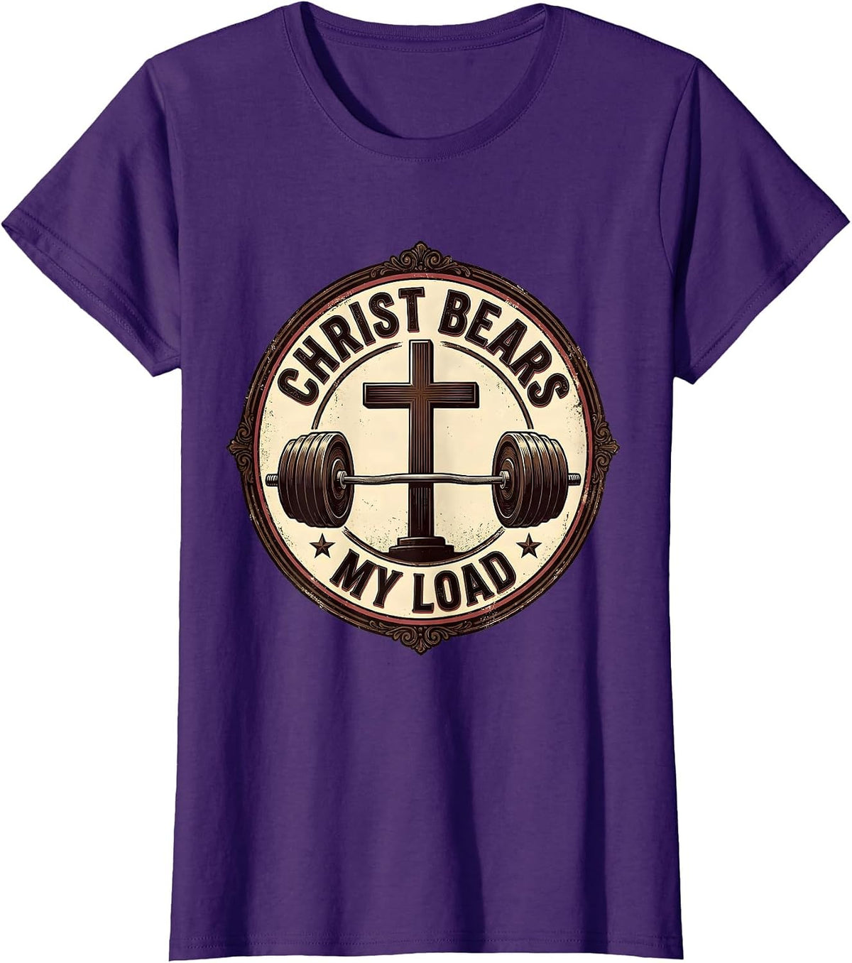 Women's Christ Bears My Load Vintage Christian Gym Workout T-Shirt - Purple