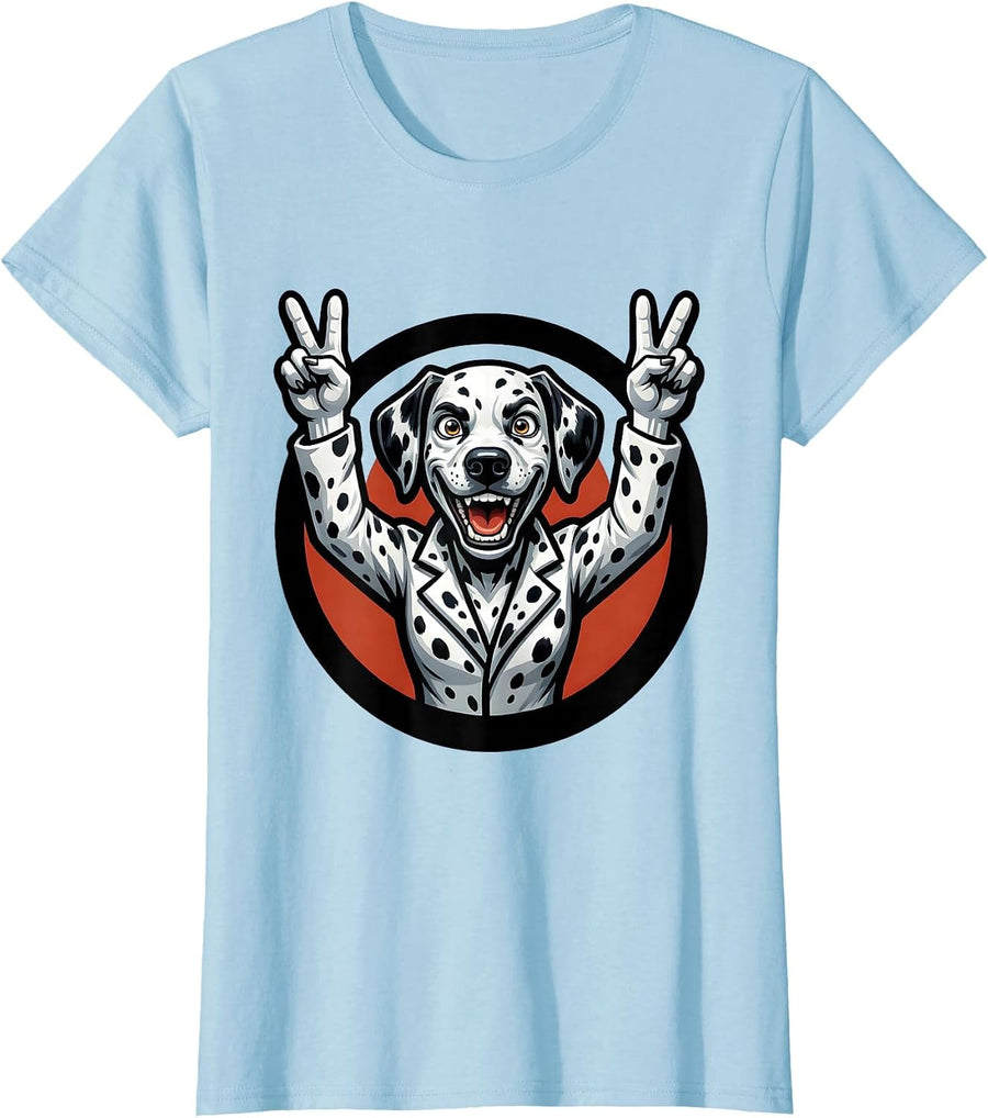 Women's Dalmatian Woman Spotted Paws Up Graphic Tee T-Shirt - Baby Blue