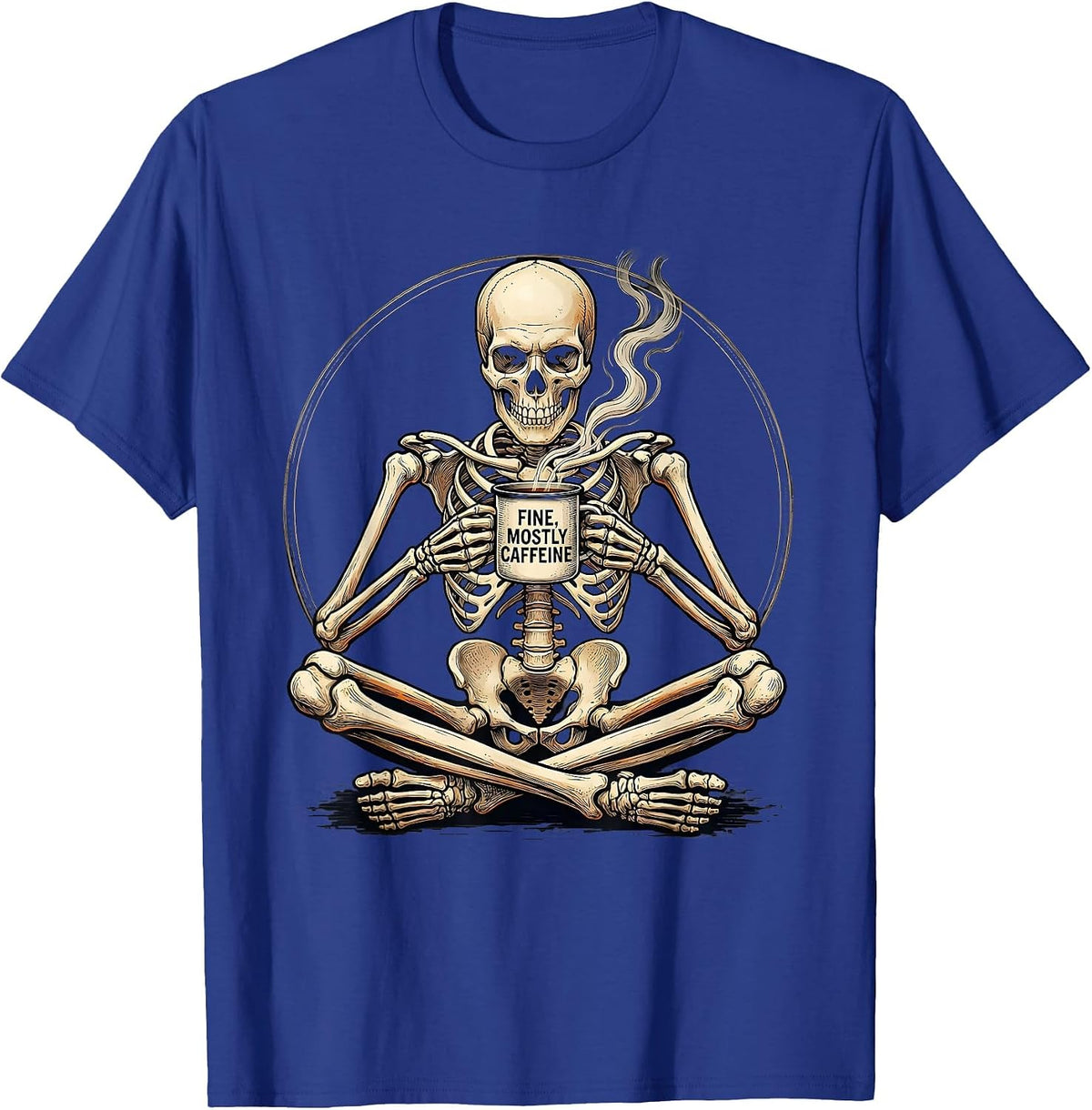 Men's Fine, Mostly Caffeine Whimsical Dry Humor Halloween Coffee T-Shirt - Royal Blue