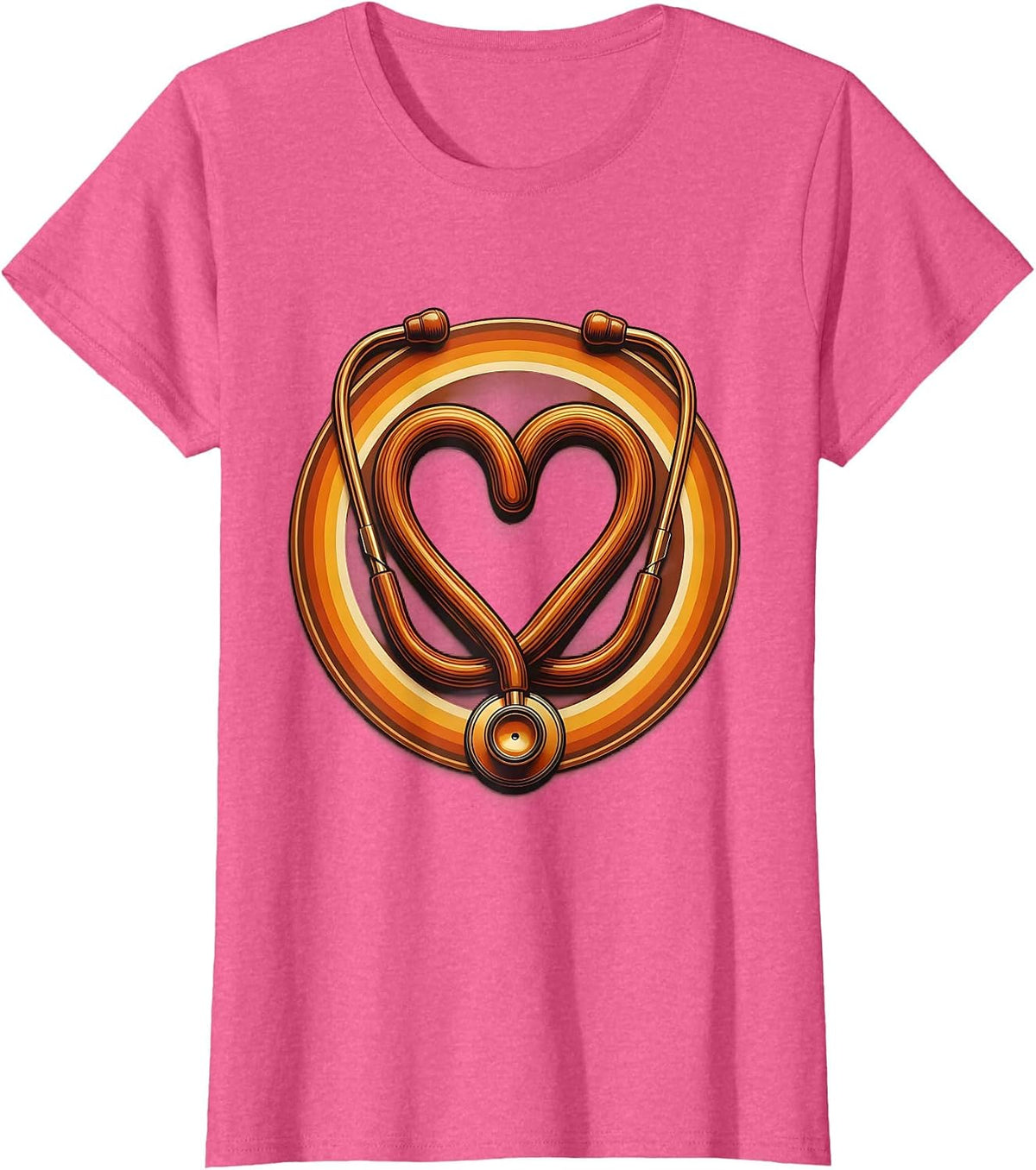 Women's School Nurse Stethoscope Heart Graphic T-Shirt - Pink Heather