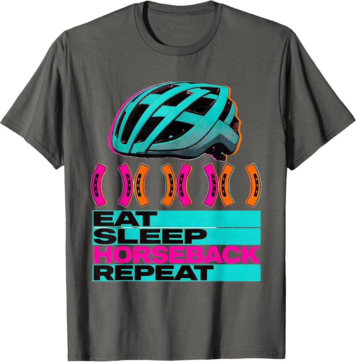 EAT SLEEP HORSEBACK REPEAT Funny Equestrian Rider Humor T-Shirt - Asphalt Grey