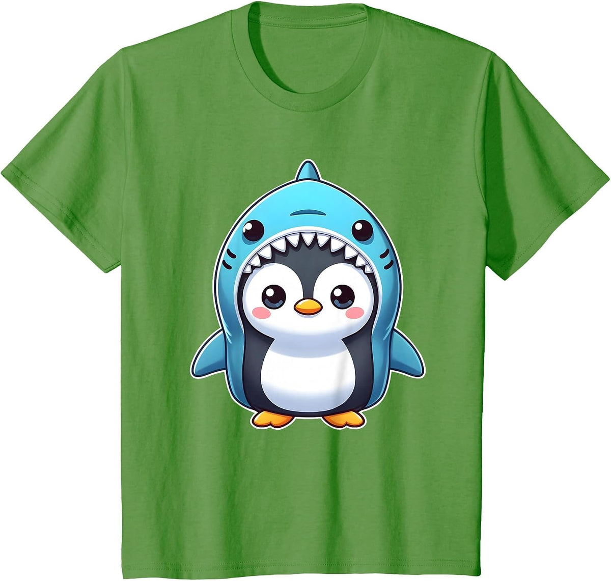 Funny Penguin in Shark Costume T-Shirt - Grass Green