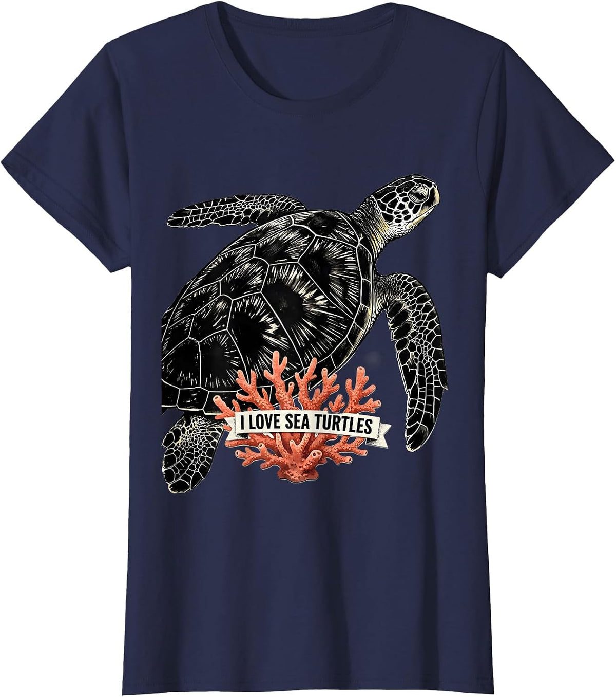 Women's I Love Sea Turtles Funny Ocean Wildlife Animal Lover Gift T-Shirt - Navy Blue