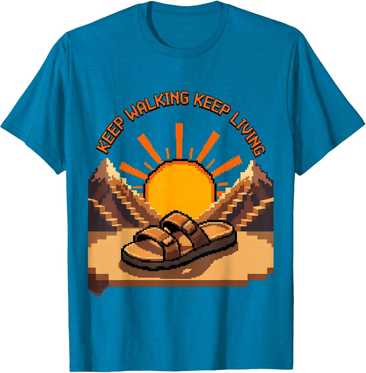 Keep Walking Keep Living Outdoor Adventure Sandal T-Shirt - Sapphire Blue