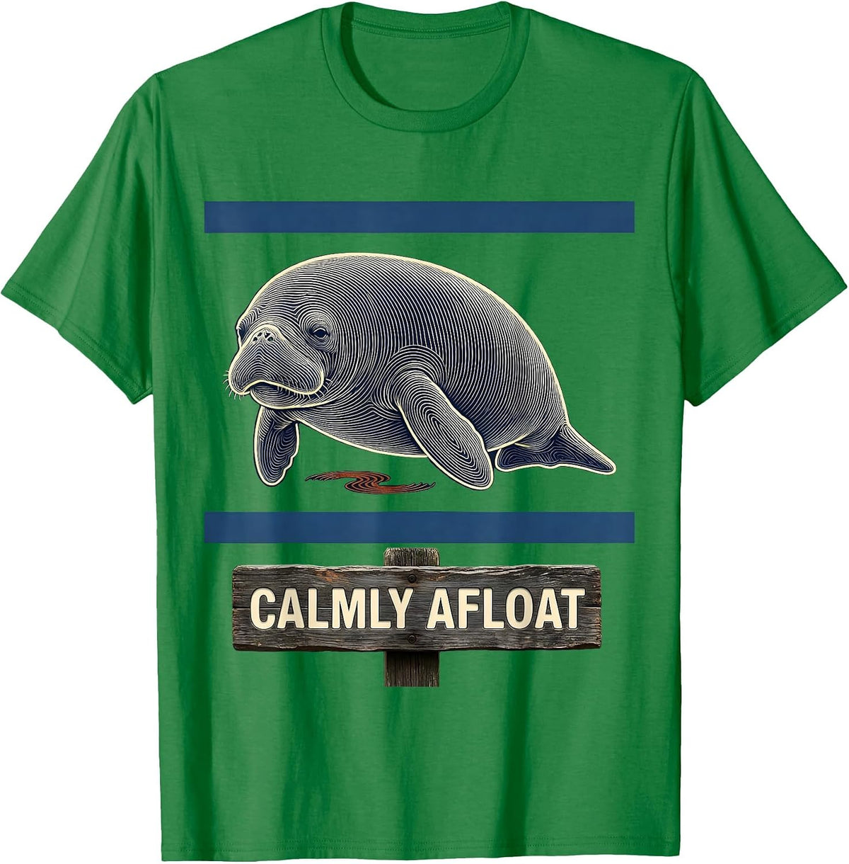 Men's Calmly Afloat Topographic Contour Manatee Lover Funny Sea T-Shirt - Kelly Green
