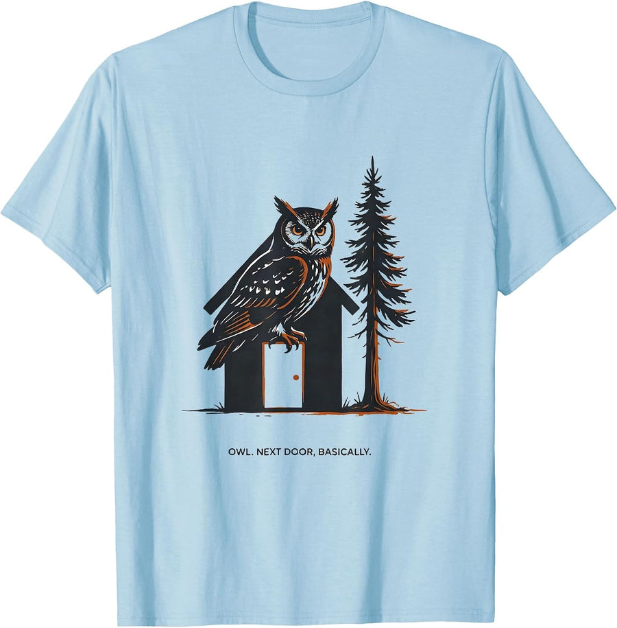 Men's Owl Next Door Basically Wholesome Nature Lover Forest T-Shirt - Baby Blue