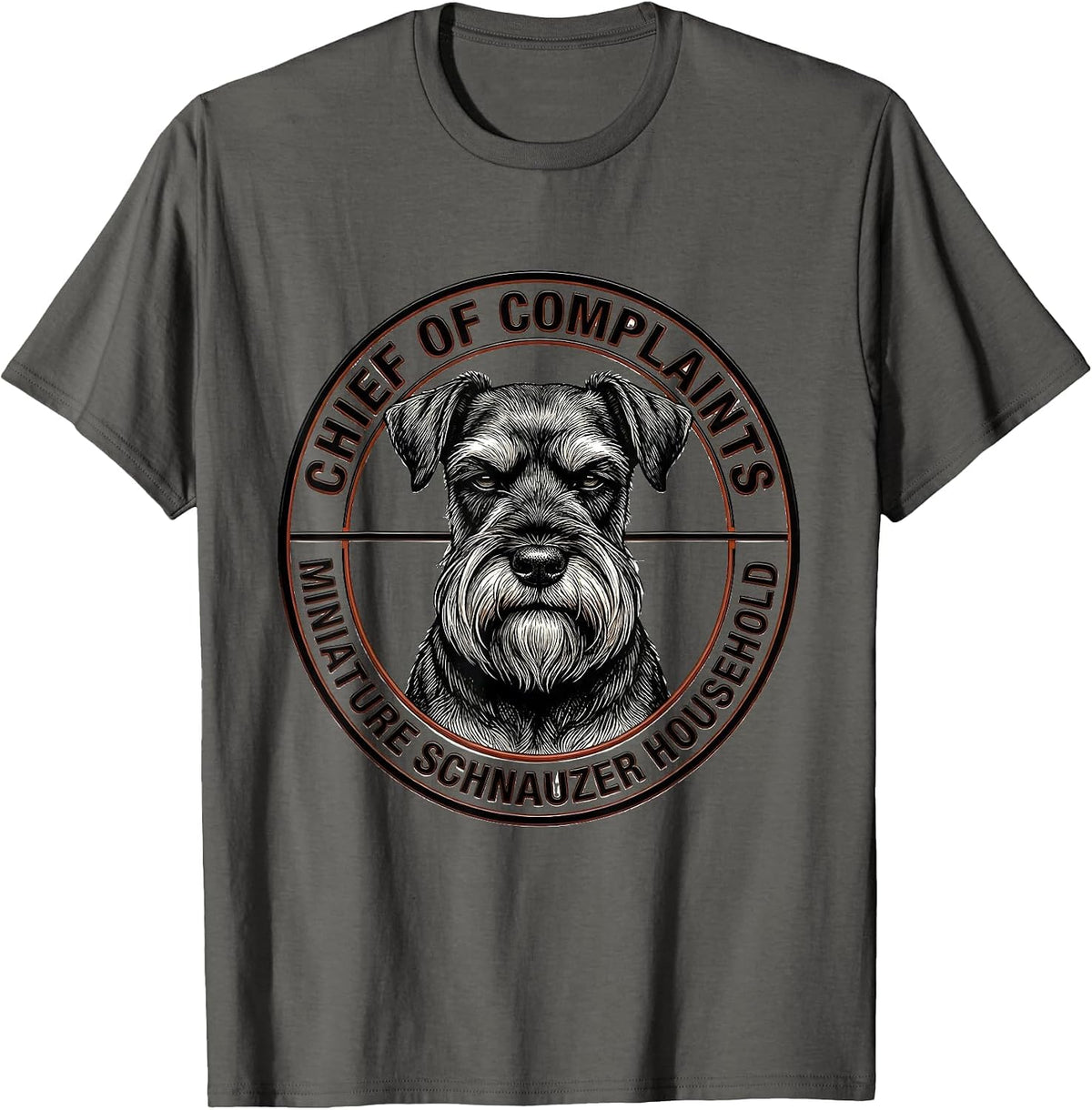 Men's Chief Of Complaints, Miniature Schnauzer Household Funny T-Shirt - Asphalt Grey