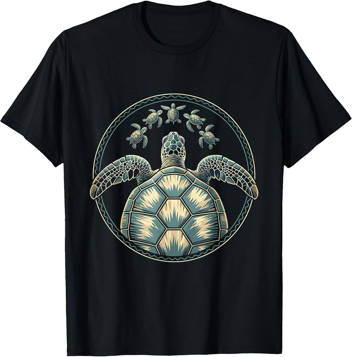 Men's Mama Sea Turtle Swimming With Hatchlings T-Shirt - Black