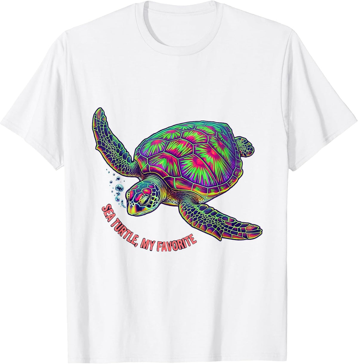 Men's Sea Turtle My Favorite Psychedelic Ocean Animal Beach Lover T-Shirt - White