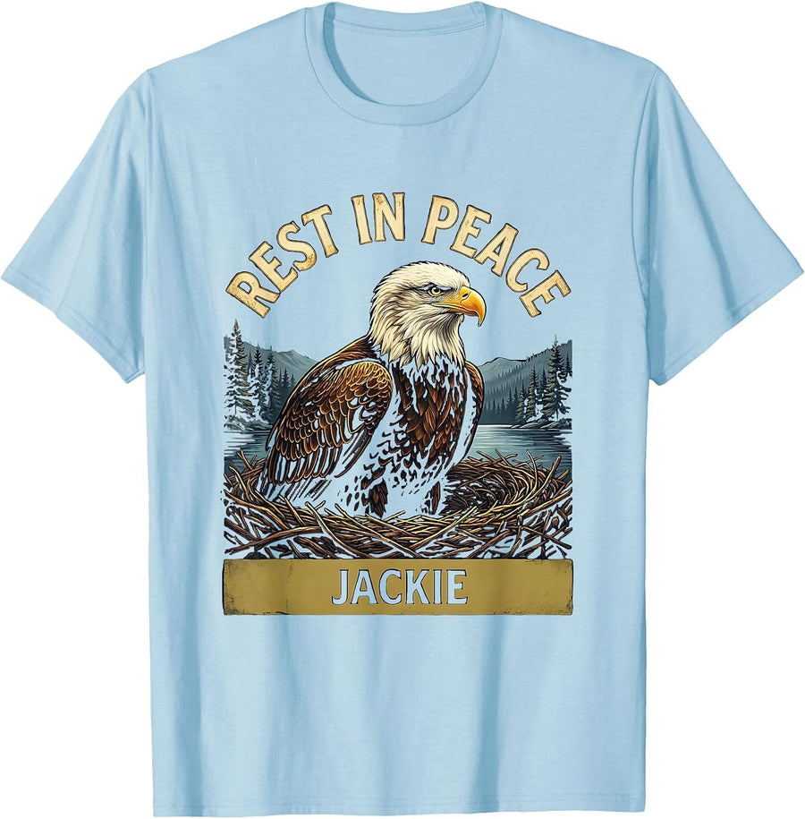 Men's Rest in Peace Jackie Vintage Bald Eagle Memorial Tribute T-Shirt - Baby Blue