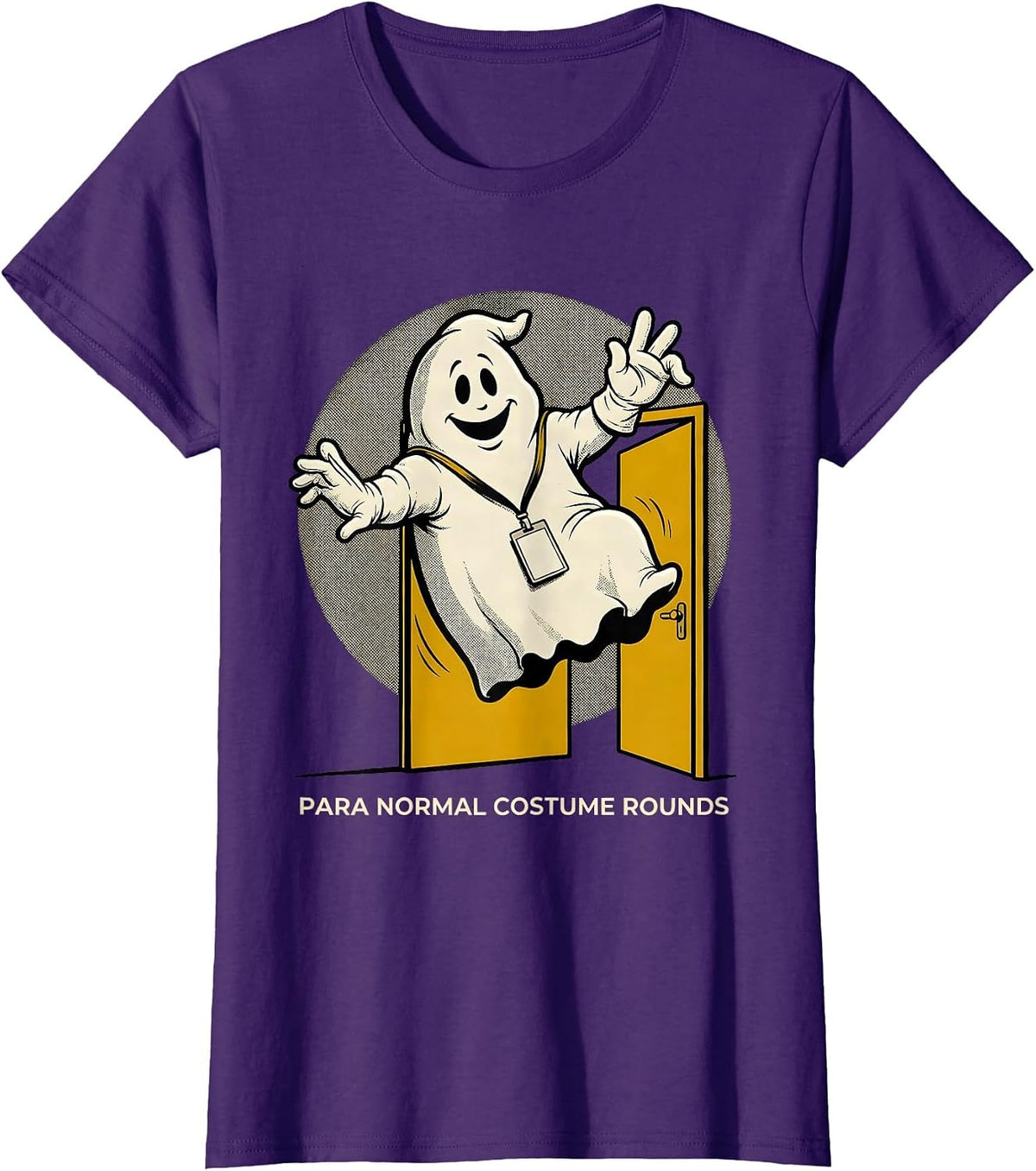 Women's Para Normal Costume Rounds Retro Cartoon Ghost Paraeducator T-Shirt - Purple
