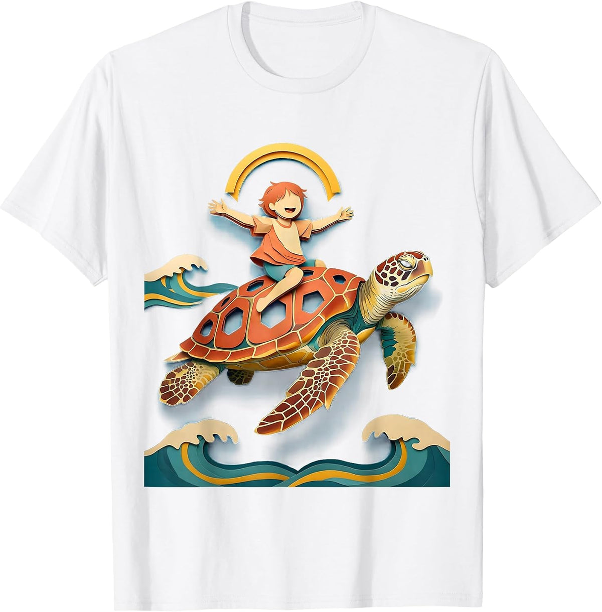 Kids Freedom Sea Turtle Rider Graphic Tee T-Shirt - White