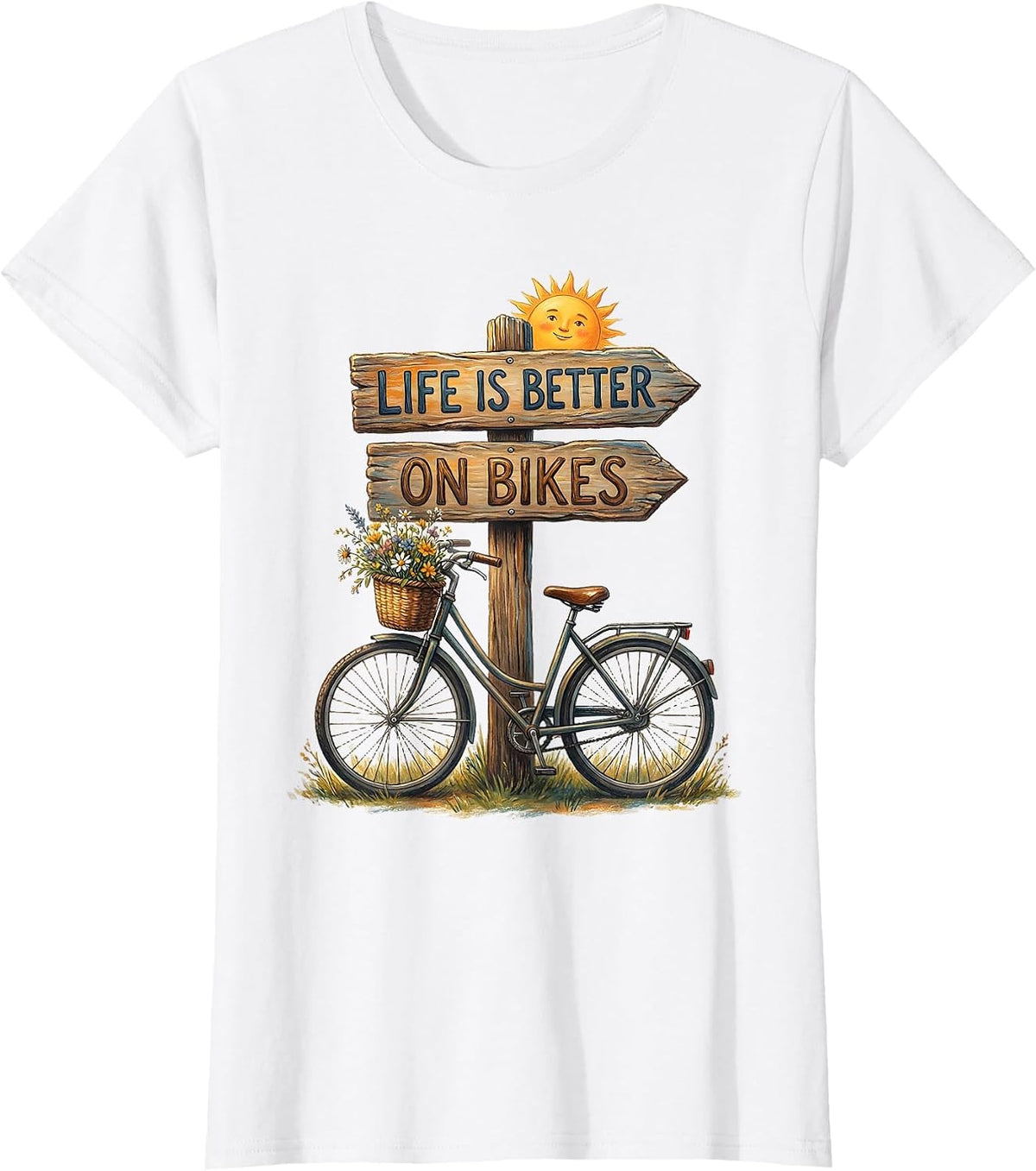 Women's Life Is Better On Bikes Cycling Graphic Design T-Shirt - White