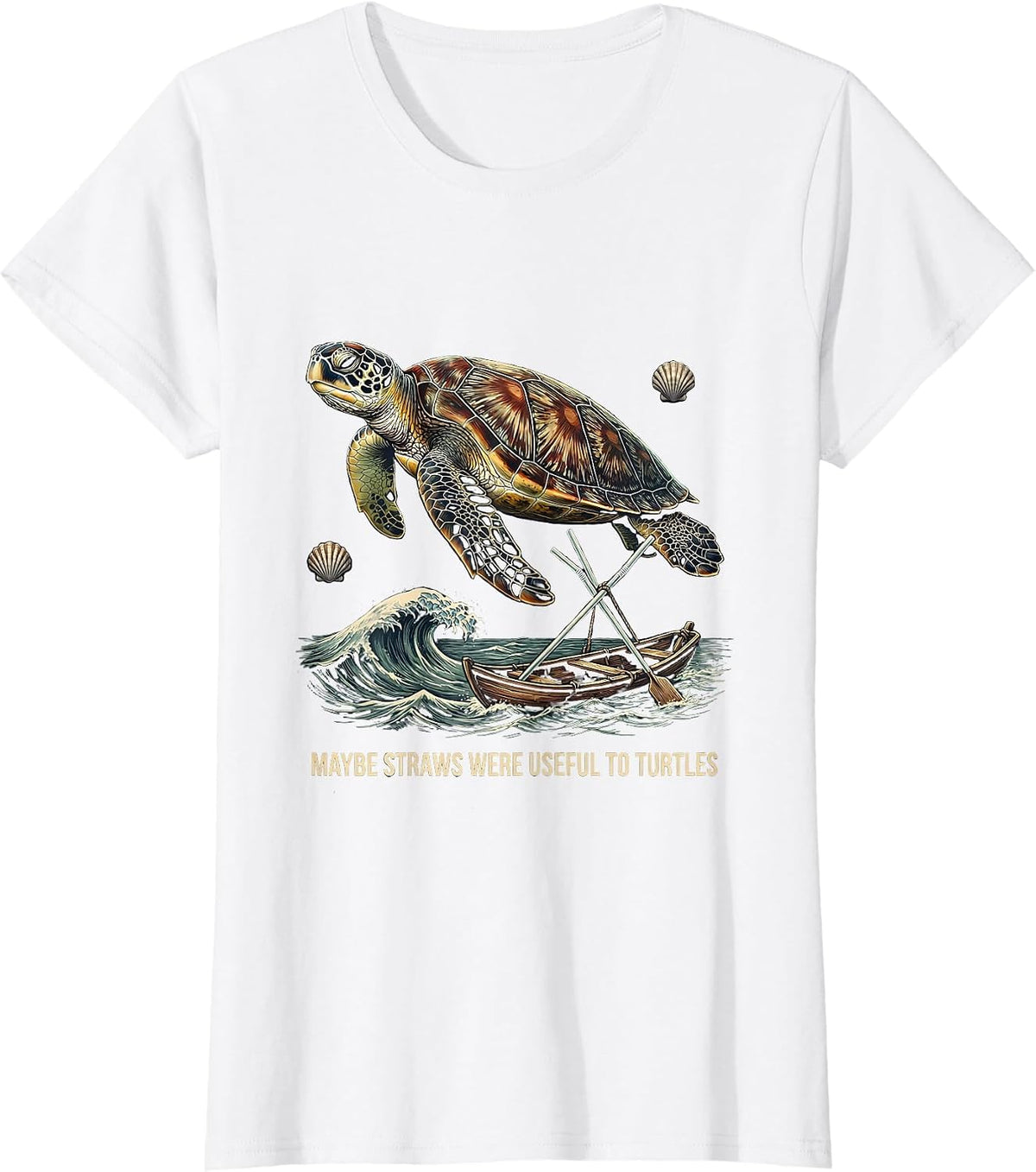 Women's Maybe Straws Were Useful To Turtles Funny Vintage Sea Turtle T-Shirt - White