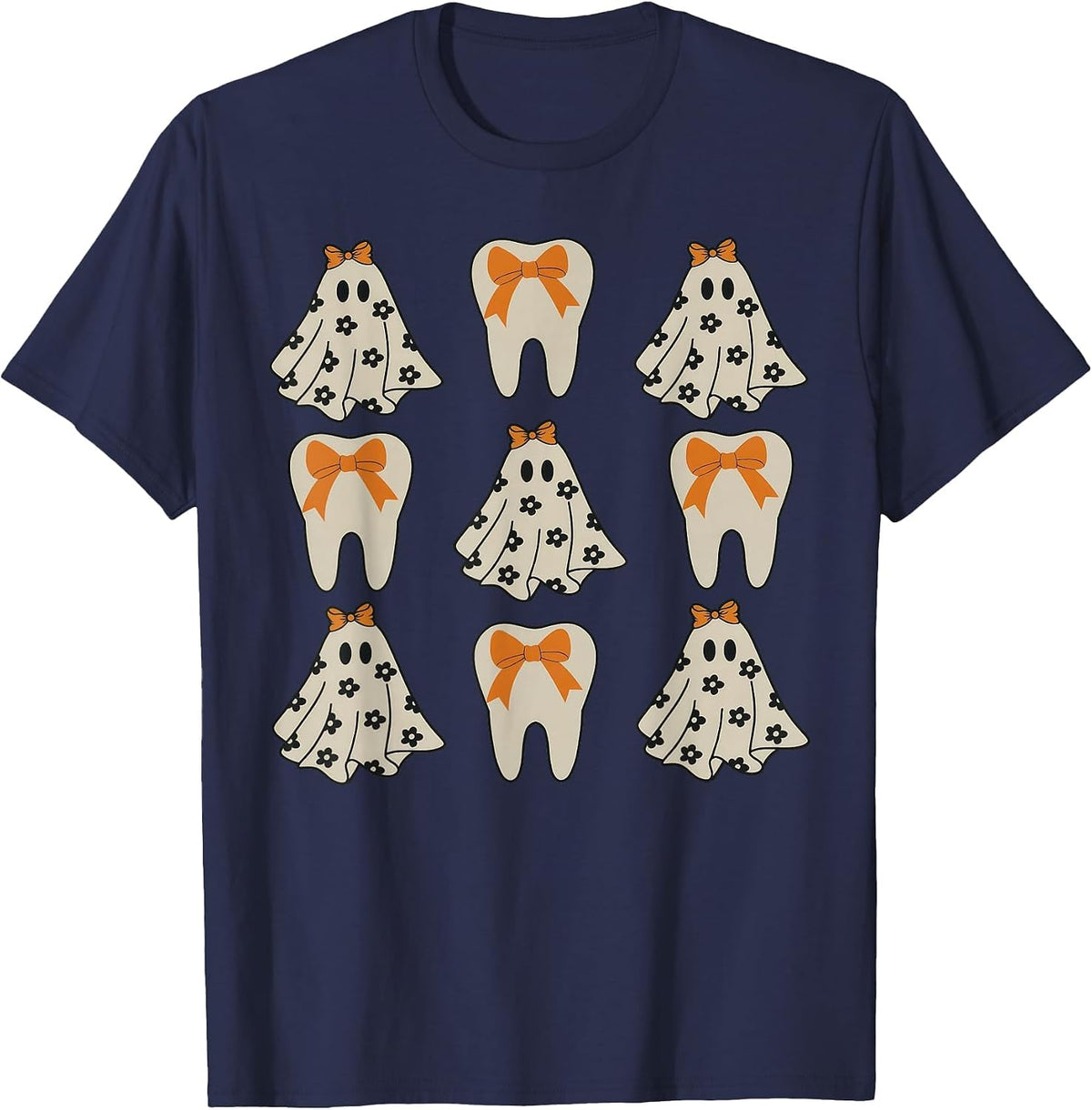 Floral Ghost Teeth Dental Dentist Halloween Costume T-Shirt - Navy Blue