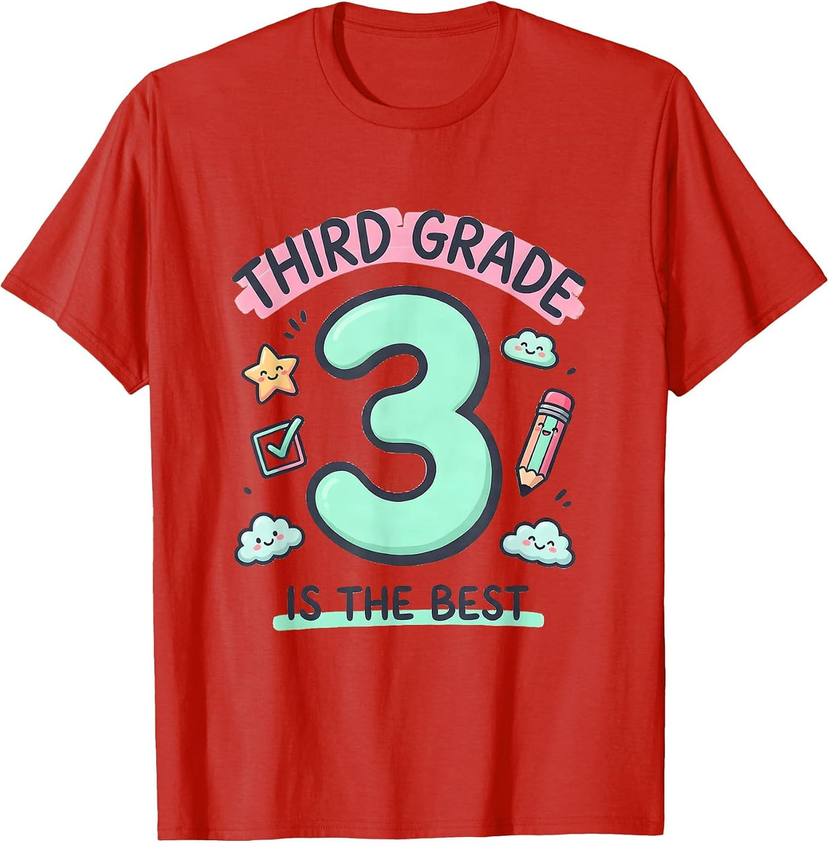 Men's Third Grade Is The Best Kawaii Stationery Doodle Back T-Shirt - Red