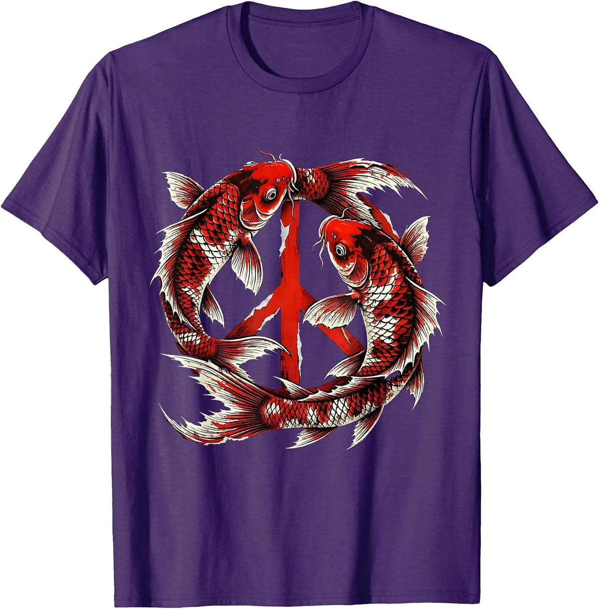 Men's Koi Fish Peace Sign Graphic Design T-Shirt - Purple