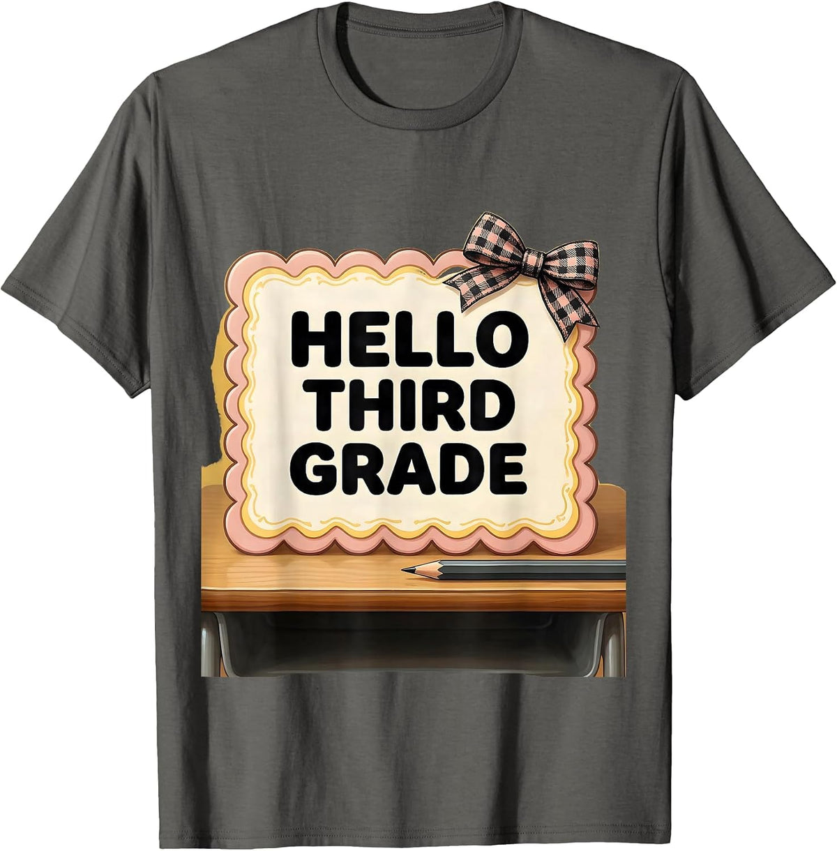 Men's Hello Third Grade Cute Coquette Back To School Pencil T-Shirt - Asphalt Grey