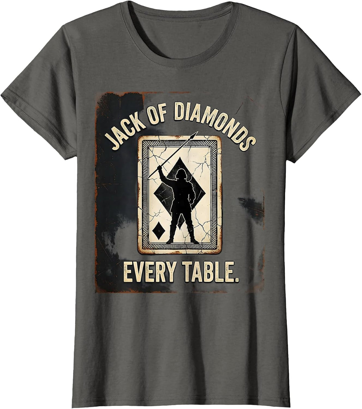 Women's Jack Of Diamonds, Every Table Distressed Poker Player Casino T-Shirt - Asphalt Grey