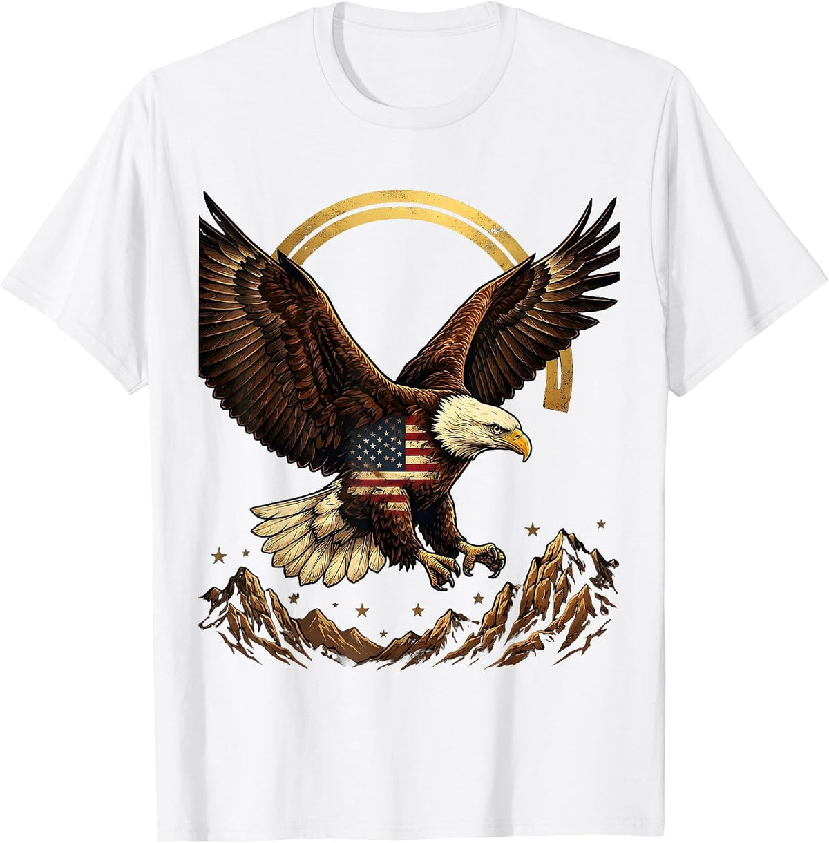 Men's Boys Patriotic Bald Eagle Soaring Over Mountains T-Shirt - White