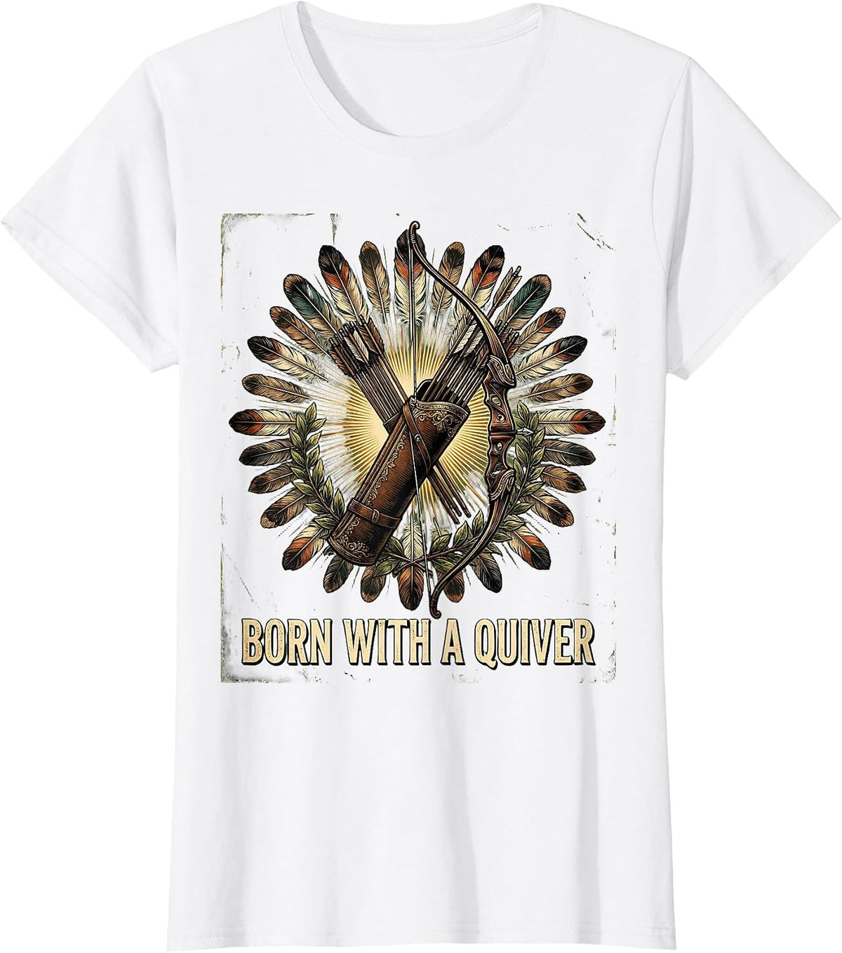 Born With a Quiver Archery Design T-Shirt - White