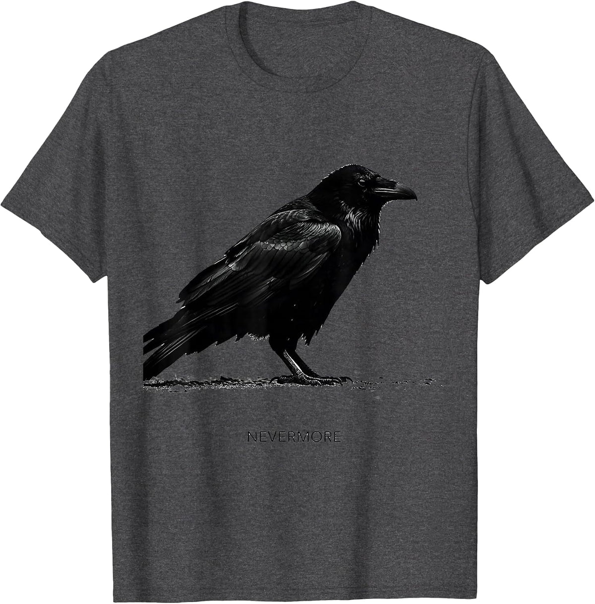 Nevermore Raven Silhouette Gothic Bird Enthusiast Dark Humor T-Shirt - Dark Heather Grey