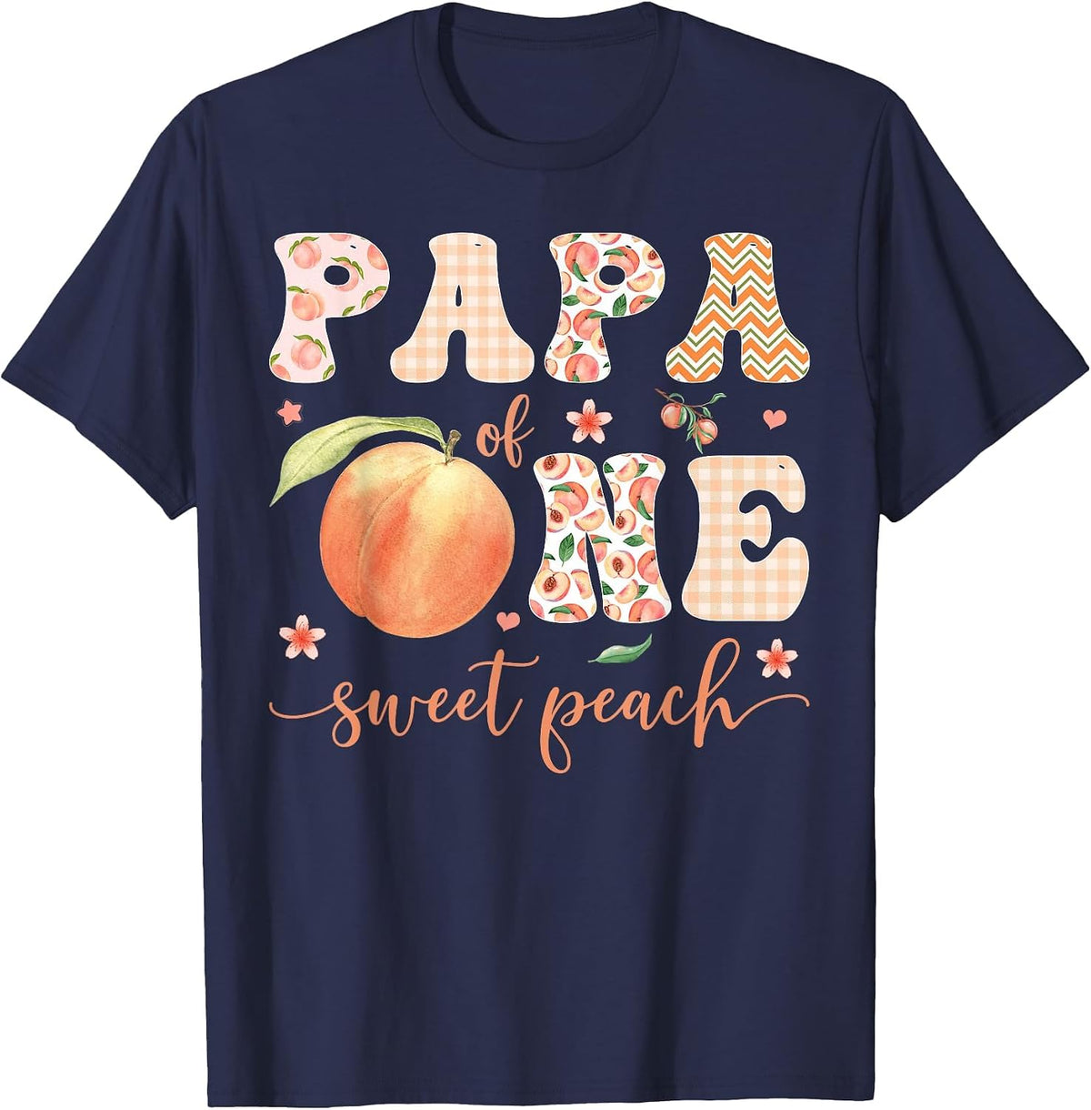 Papa of One Sweet Peach 1st Birthday Girl Party T-Shirt - Navy Blue