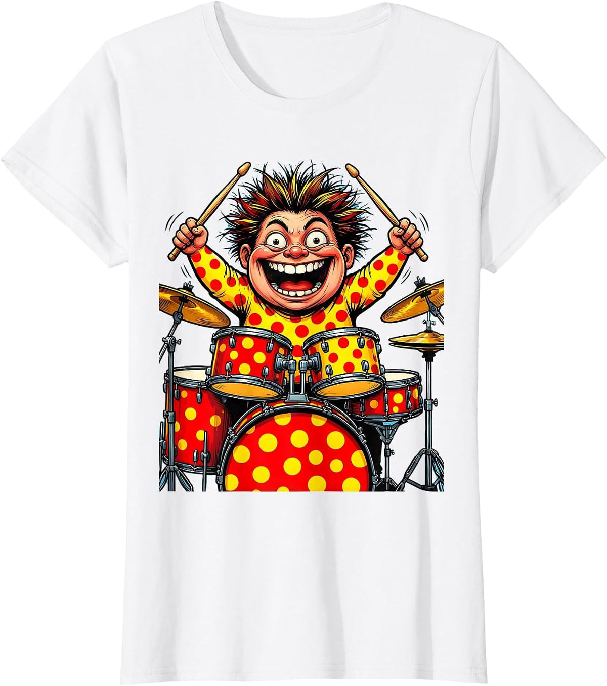 Women's Polka Dot Drums Boy Drummer Graphic T-Shirt - White