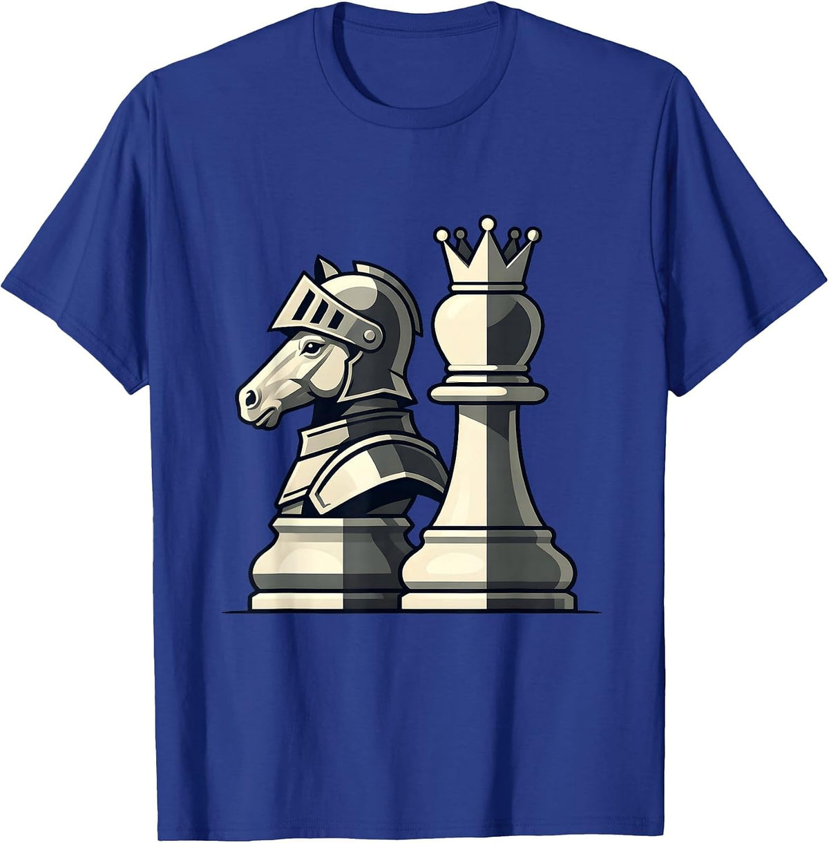 Chess Couple Knight and Queen Matching Design T-Shirt - Royal Blue