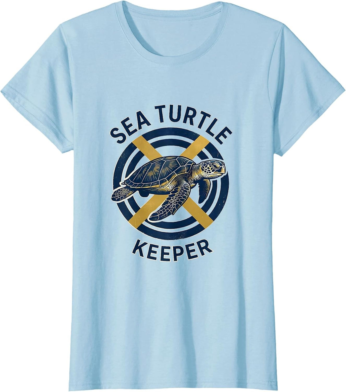 Women's Sea Turtle Keeper Badge Patch Line Art Icon Outline Gift T-Shirt - Baby Blue