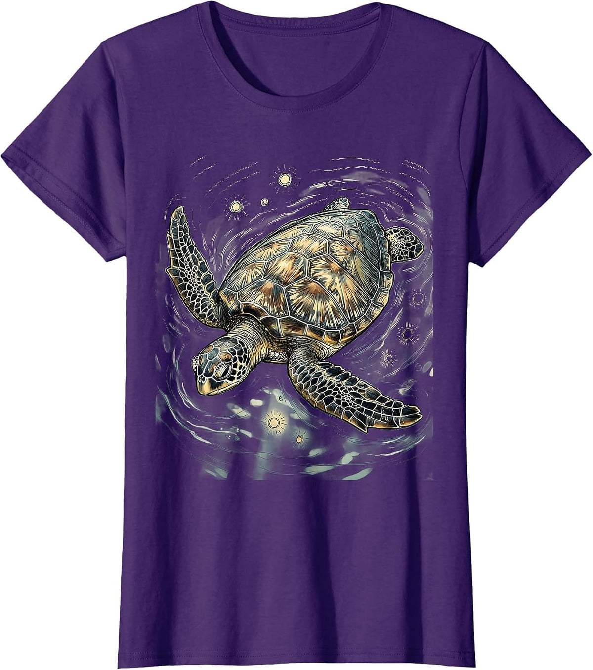 Women's Sea Turtle Sunlit Ocean Glide Graphic Tee T-Shirt - Purple