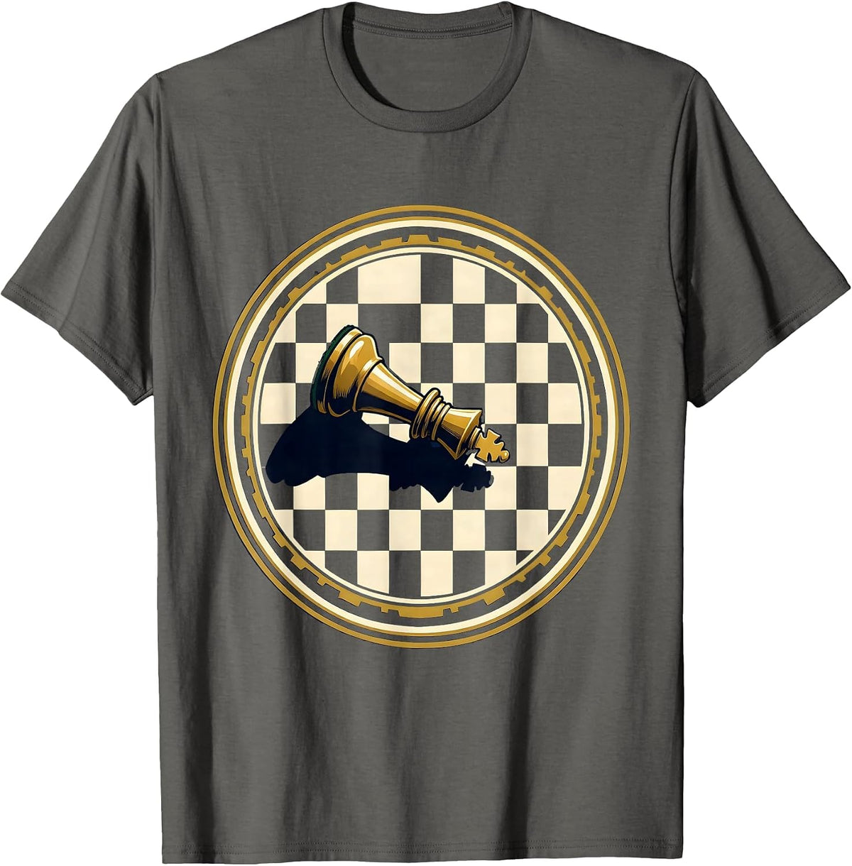 Tipped Chess King Fallen Piece Graphic Design T-Shirt - Asphalt Grey