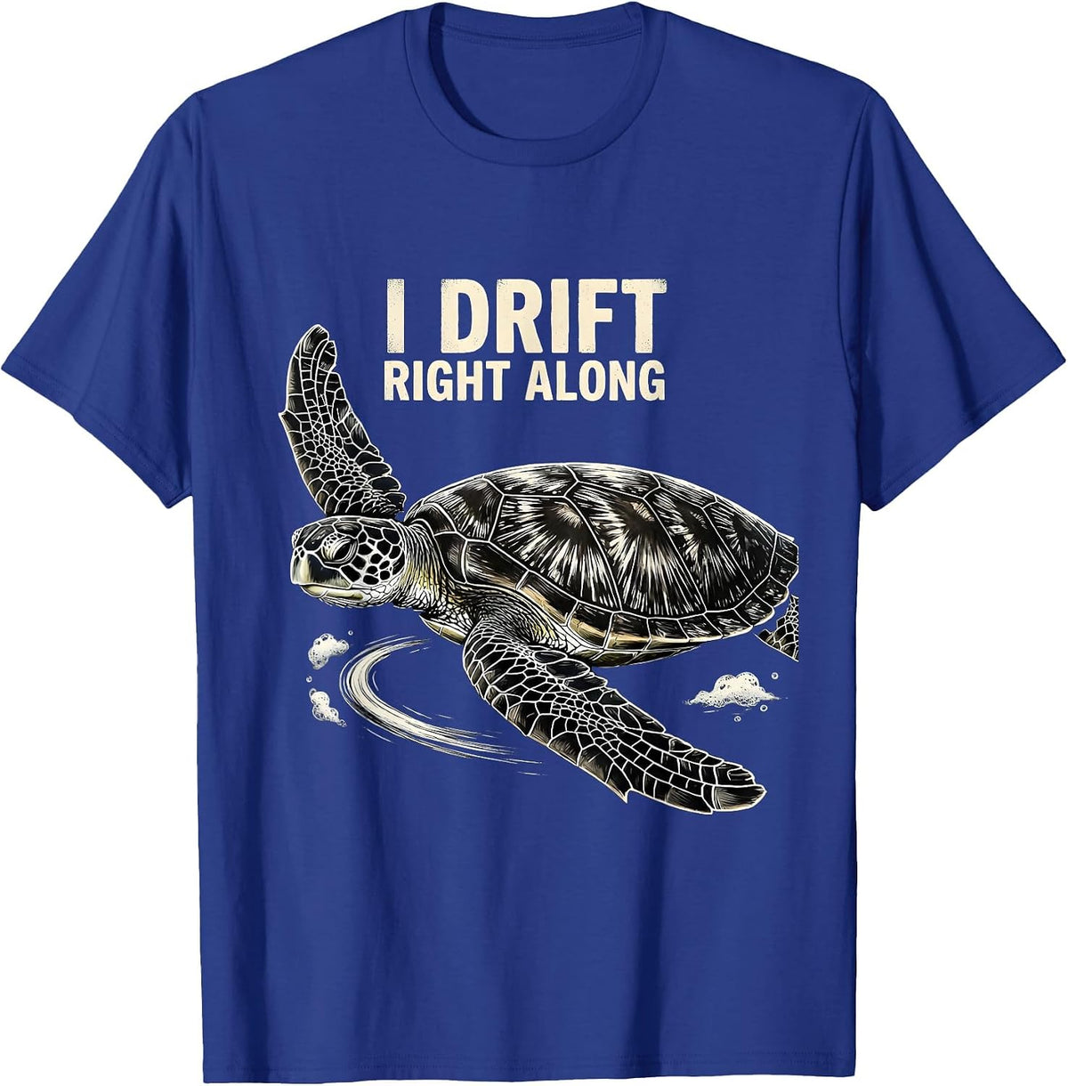 Men's I Drift Right Along Scratchboard Sea Turtle Tropical T-Shirt - Royal Blue