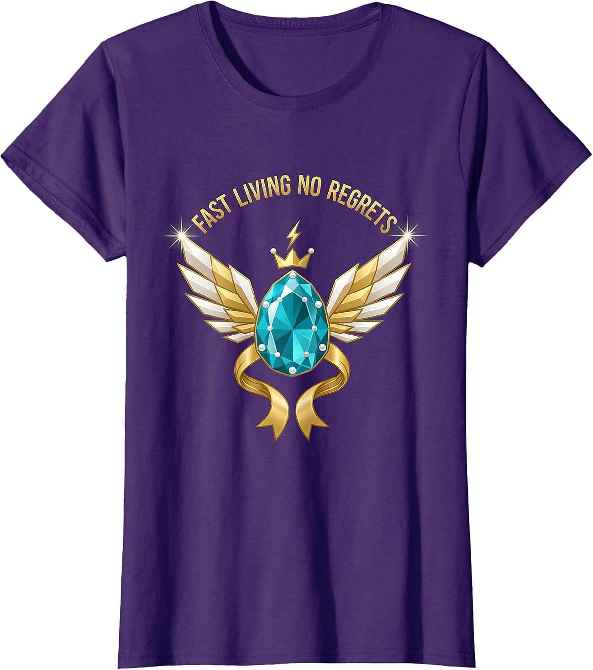 Women's Fast Living No Regrets Godspeed Graphic Design T-Shirt - Purple
