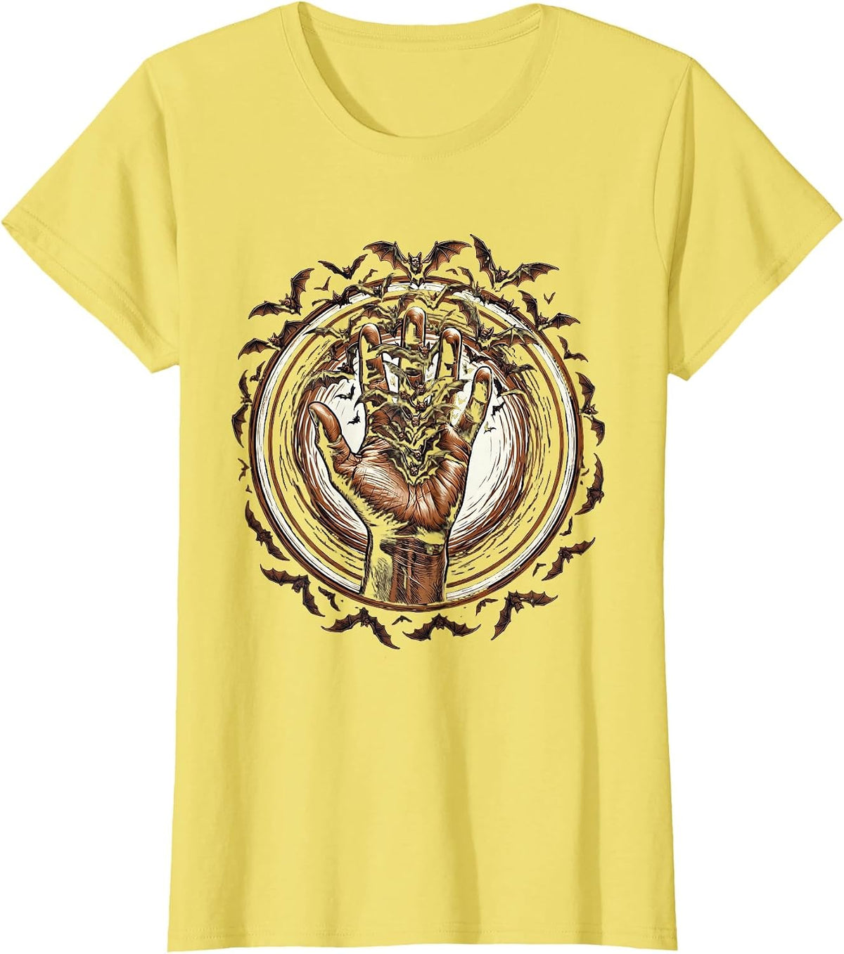 Hand Releasing Bats Rock Gothic Dark Art Design T-Shirt - Lemon Yellow