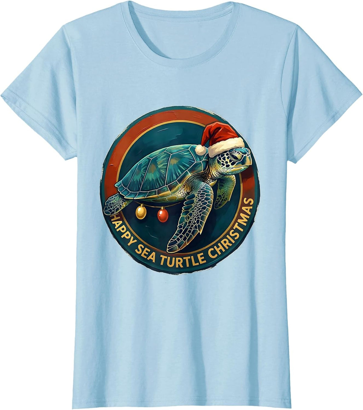 Happy Sea Turtle Christmas Whimsical Sea Turtle Lover T-Shirt - Baby Blue