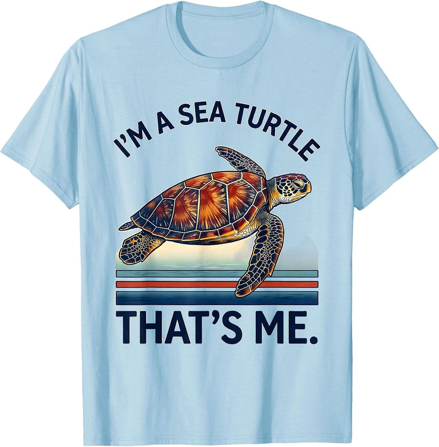 Men's I'm A Sea Turtle That's Me Ukiyo-e Ocean Animal Lover T-Shirt - Baby Blue