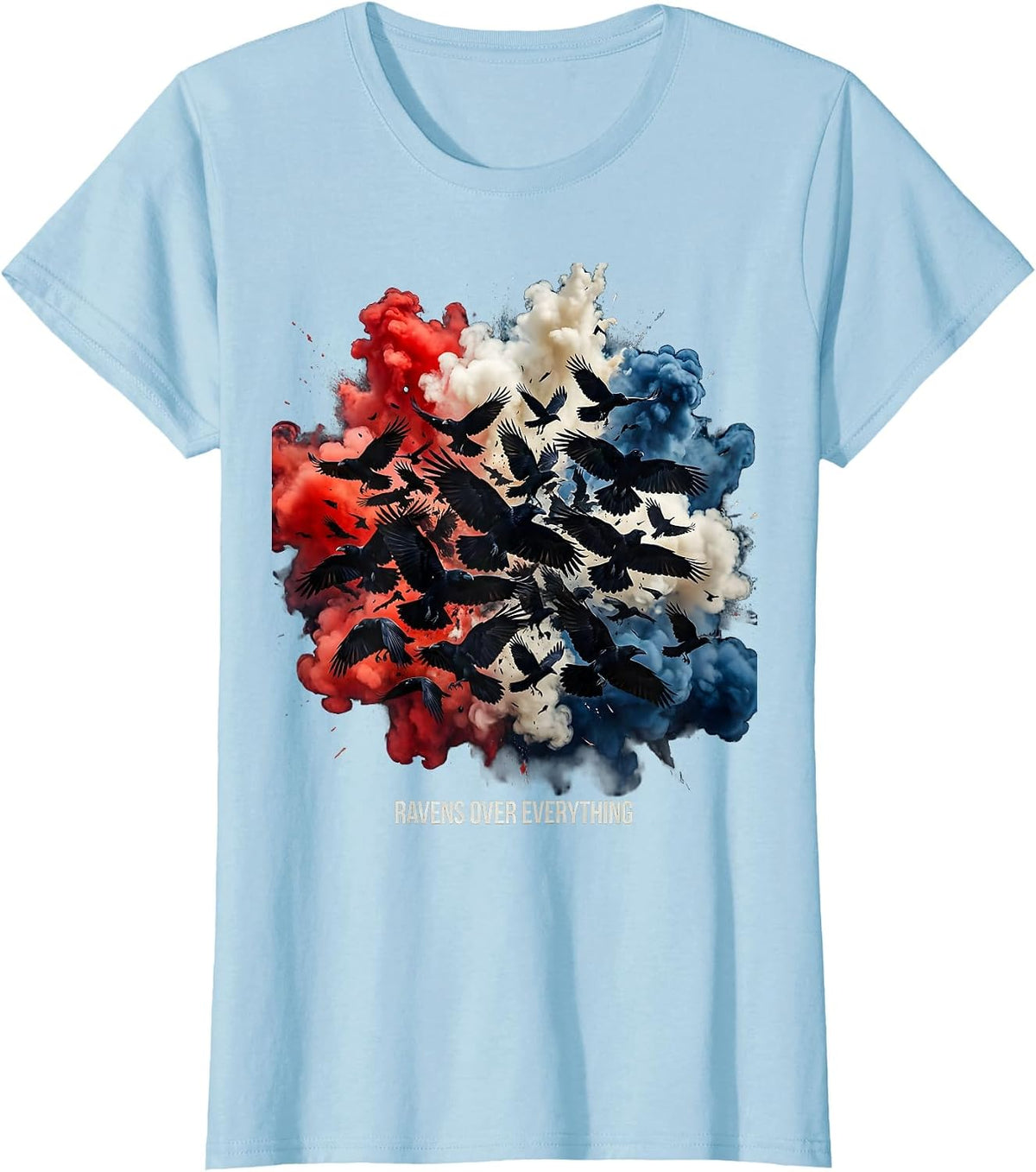 Ravens Over Everything Edgar Allan Poe Design T-Shirt - Baby Blue