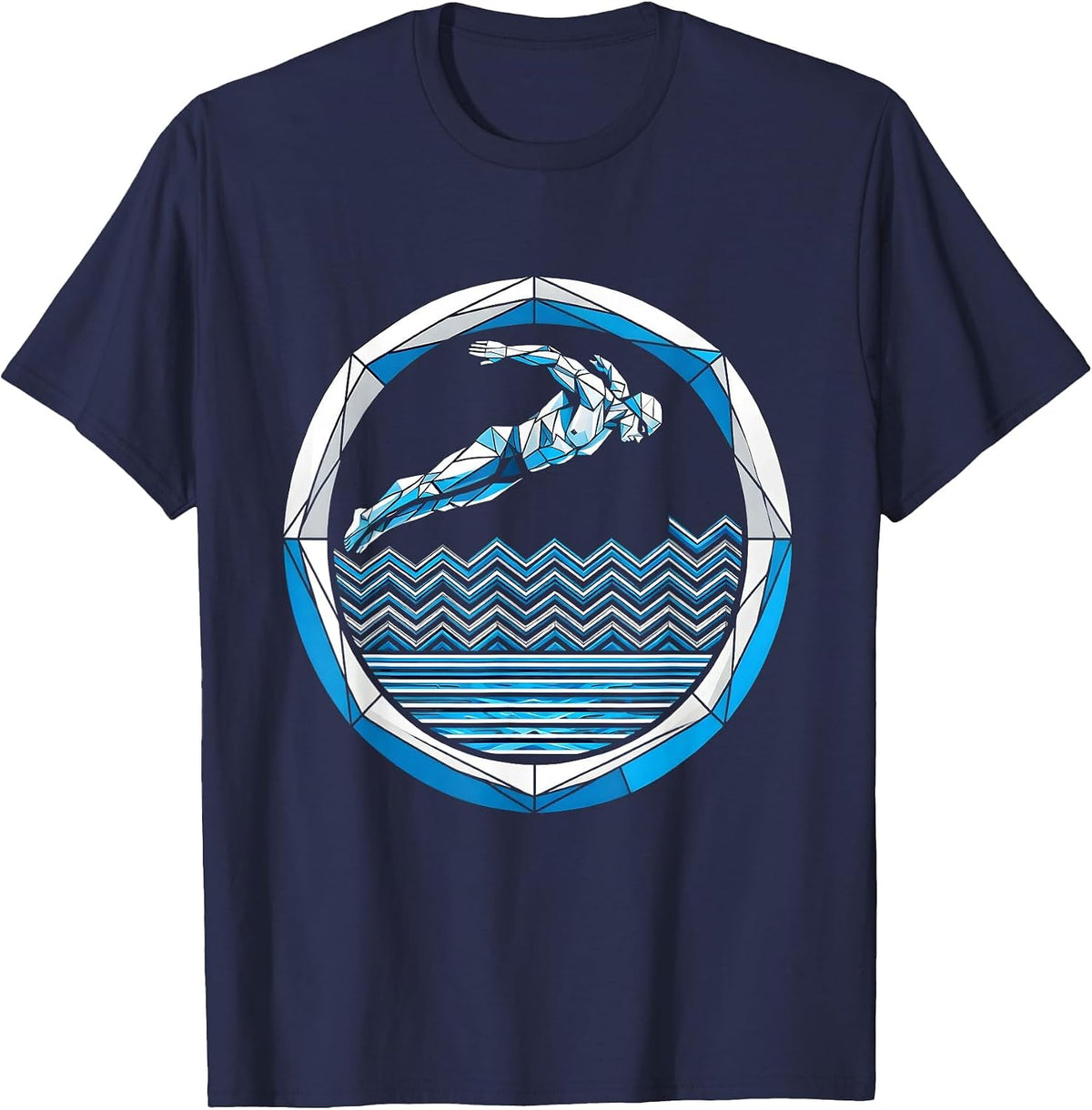 Swimmer Diving Into Glowing Pool Lane Graphic T-Shirt - Navy Blue
