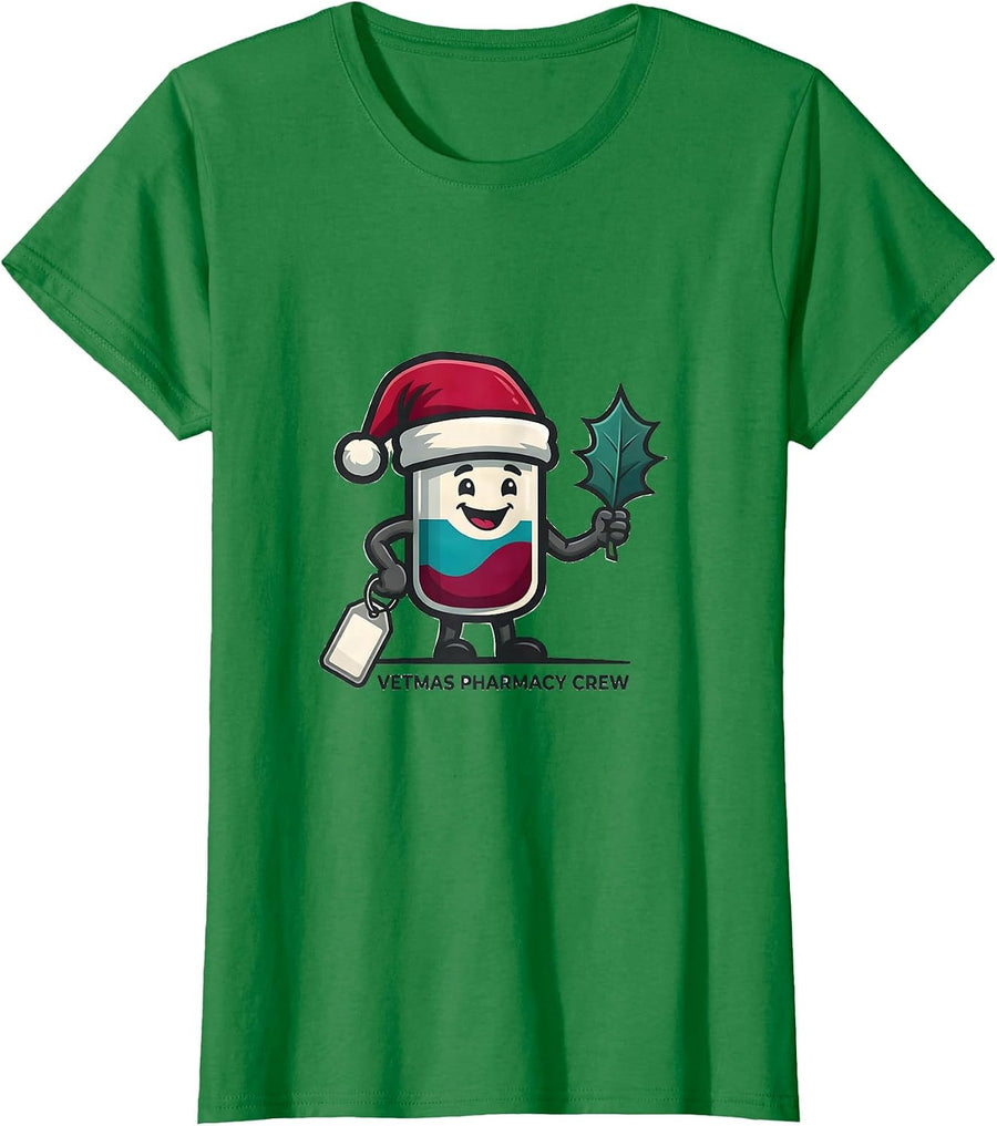 Women's Vetmas Pharmacy Crew Funny Vet Tech Christmas Veterinary T-Shirt - Kelly Green