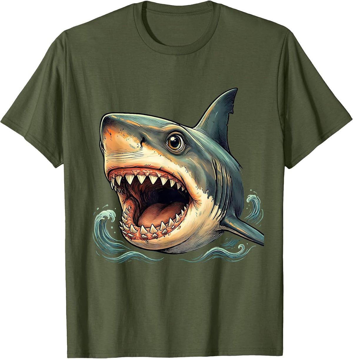 Shark Jaw Playful Halloween Costume Novelty Gift T-Shirt - Olive Green