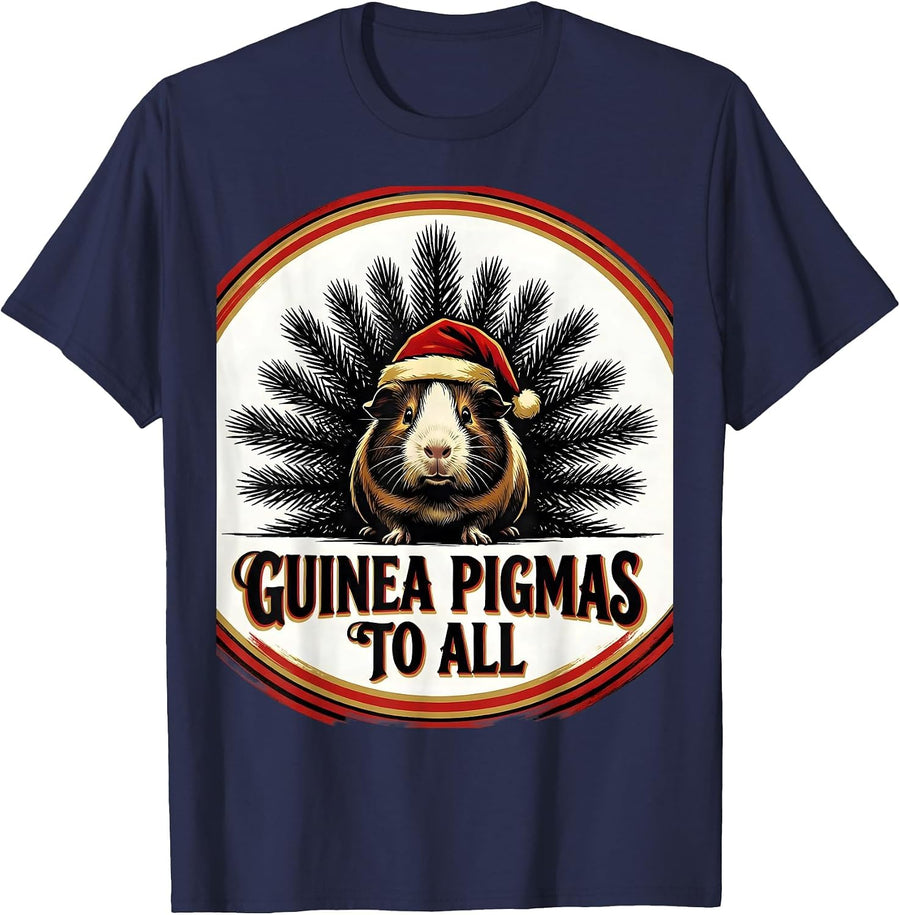 Guinea Pigmas To All Funny Santa Hat Pet Lover Christmas T-Shirt - Navy Blue