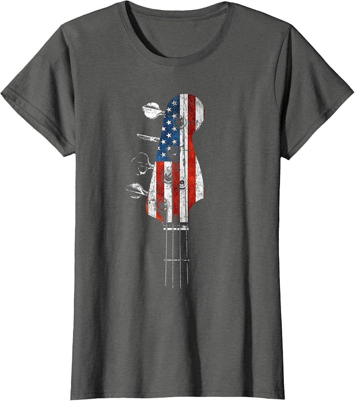Bass Guitar Headstock USA Flag for Bassist and Bass Player T-Shirt - Asphalt Grey