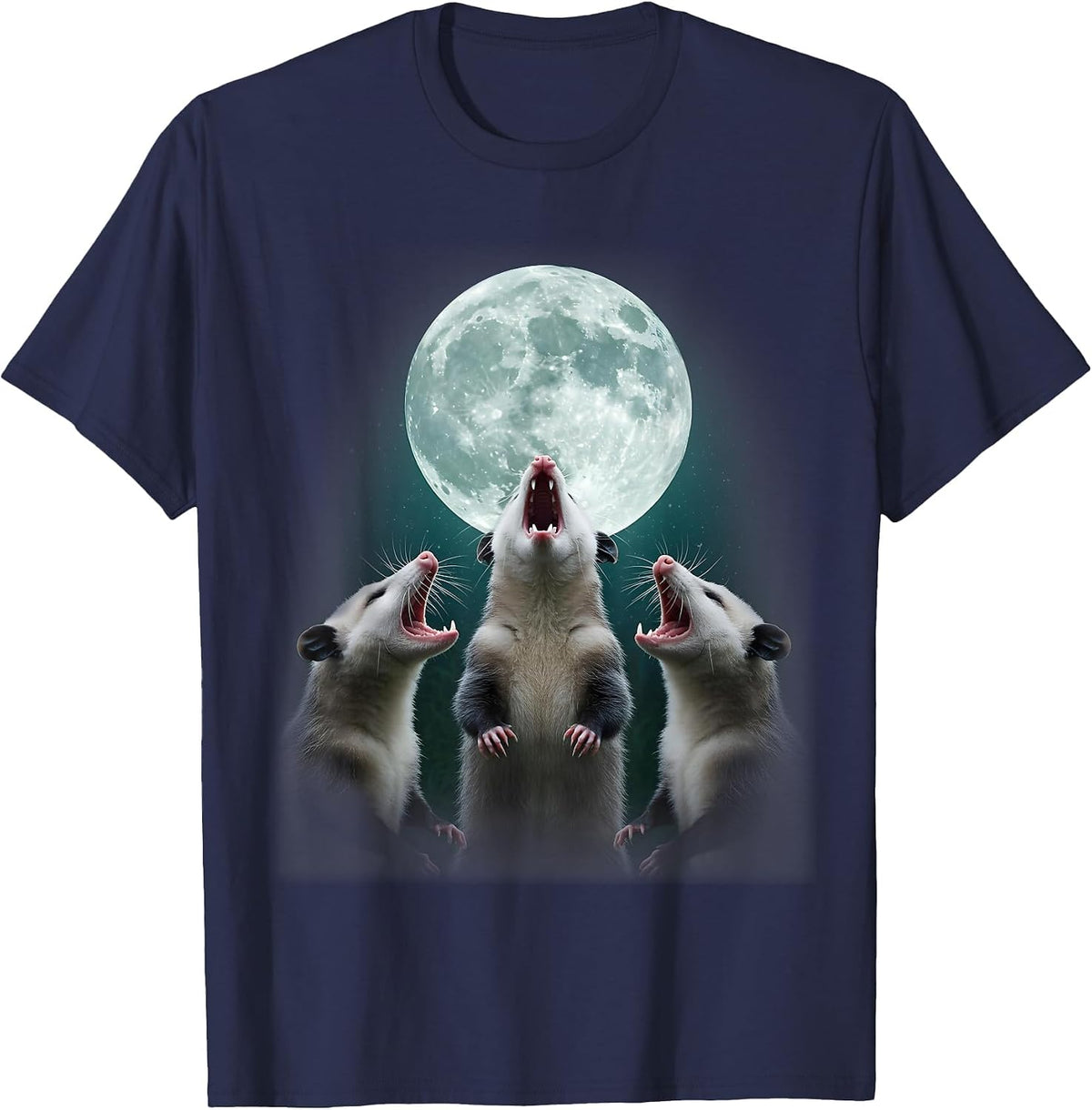 Funny Three Possum Moon | 3 Opossum and Dead Moon Costume T-Shirt - Navy Blue