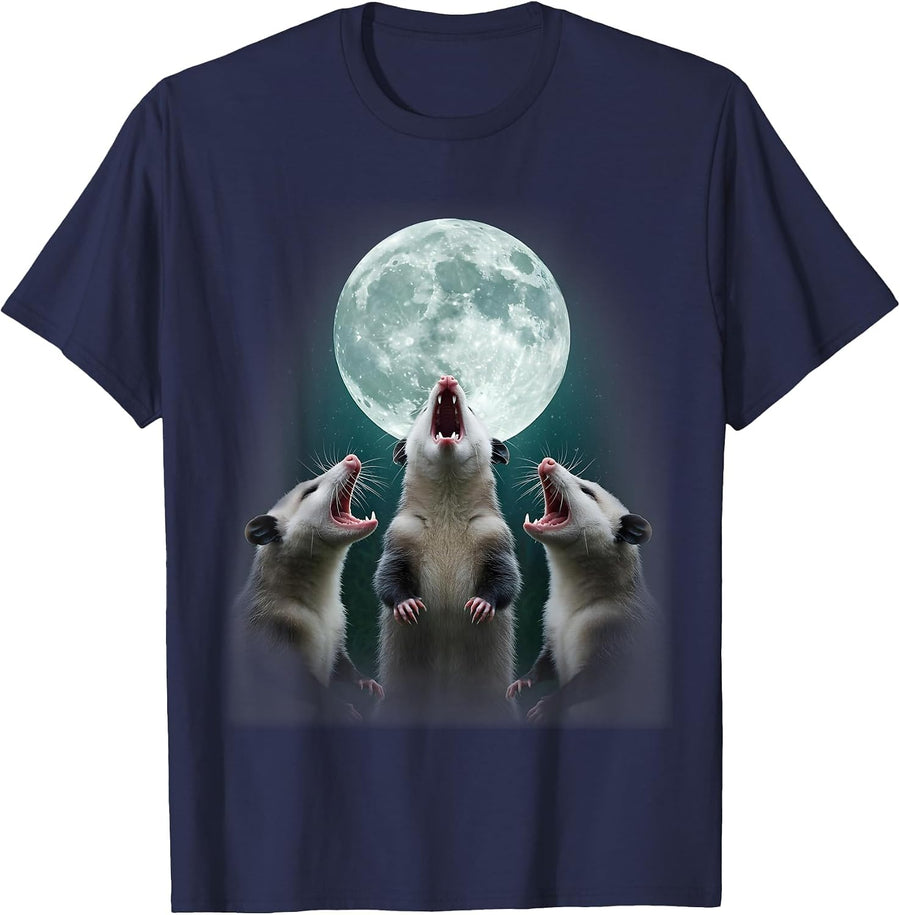 Funny Three Possum Moon | 3 Opossum and Dead Moon Costume T-Shirt - Navy Blue